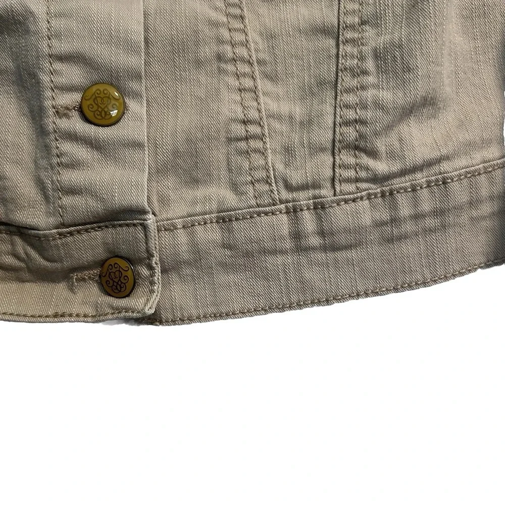 Jessica Simpson Denim Jacket Girls Size Small Tan Khaki Button‎ Front Trucker